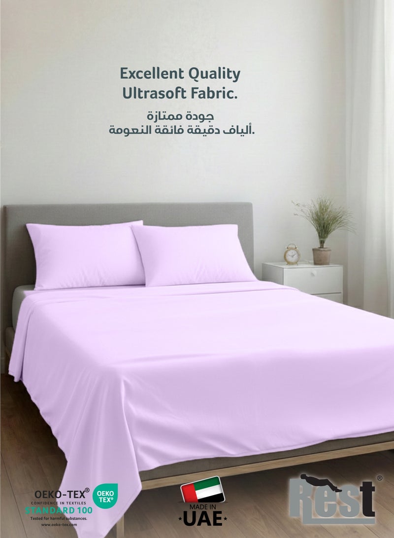 REST 3-Piece Light Purple Plush 160x220  Flat Bedsheet Set Includes 1 Deep Pocket Flat Bedsheet and 2 Pillow Covers, Breathable and Machine Washable - Image 2